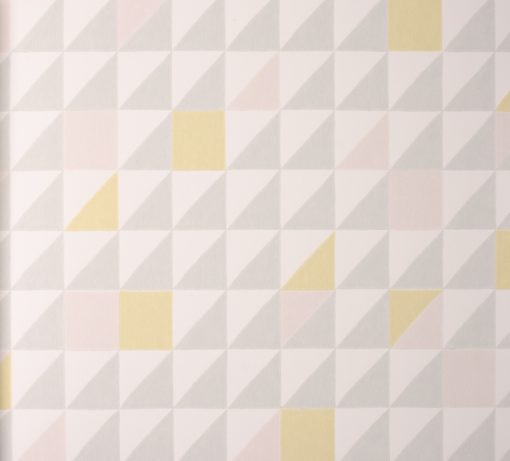 Tapeta Majvillan 115-01 KATINKA PINK/YELLOW biała w trójkąty