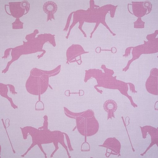 Tkanina „Konie” w kolorze różowo fioletowym