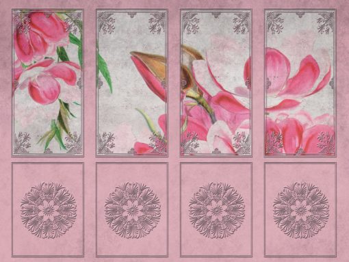 Fototapeta Wallart Refined Pink Magnolia kwiaty różowa sztukateria