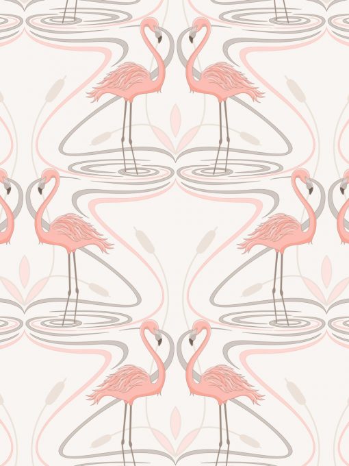 Tapeta Judit Gueth Flamingos Pink biała w różowe flamingi