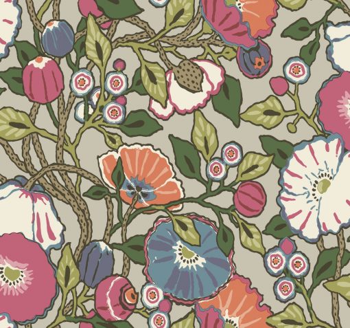 Tapeta York Wallcoverings Conservatory CY1516 Vincent Poppies beżowa kolorowe kwiaty