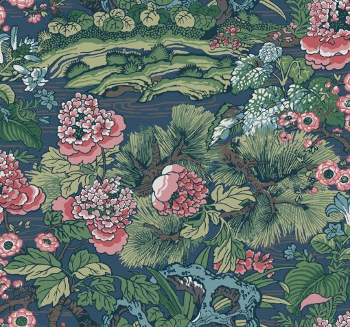 Tapeta York Wallcoverings Conservatory CY1544 Dynasty Floral Branch granatowa chinoiserie