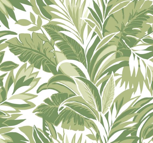 Tapeta York Wallcoverings Conservatory CY1565 Palm Silhouette biała zielone liście palmy