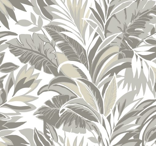 Tapeta York Wallcoverings Conservatory CY1566 Palm Silhouette biała szare liście palmy