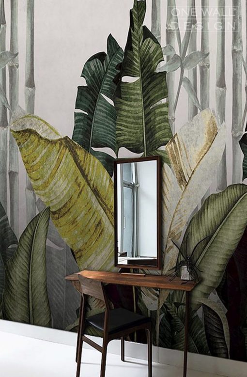 Fototapeta beżowa zielone liście bananowca One Wall Design ORX-190514-1 Persano