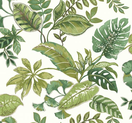 Tapeta Wallquest Daisy Bennett Woodlands Resource JB21914 Bali  biała zielone liście