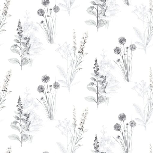 Tapeta Galerie Abby Rose 4 AB42443 biała czarne kwiaty polne łąka