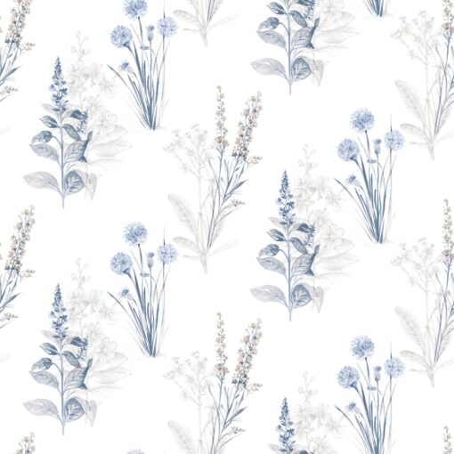 Tapeta Galerie Abby Rose 4 AF37716 biała niebieskie kwiaty polne łąka