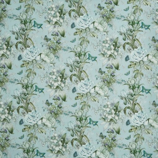 Tkanina Prestigious Textiles Grand Botanical 8692/047 Hot House Porcelain niebieska kwiaty angielskie