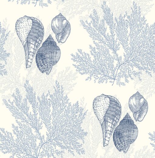Tapeta Wallquest Newport EC81202 Nauset biała niebieskie muszle