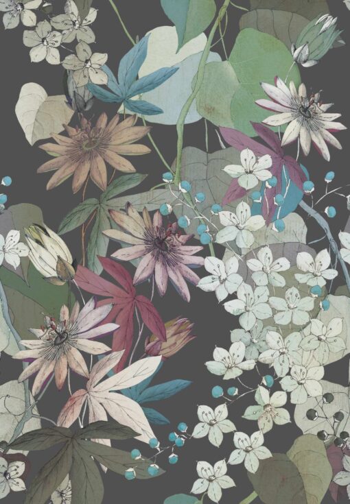 Fototapeta 1838_wallcoverings 1906-131-01-Clematis-Ebony szara kwiaty