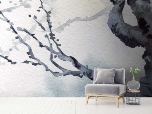 Fototapeta Feathr Ink Blossoms (Japanese Tree) Wall Mural Blue biała gałązki