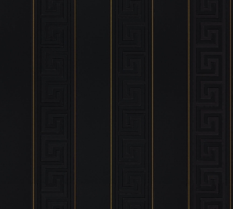 Czarna tapeta Versace ze złotem w pasy