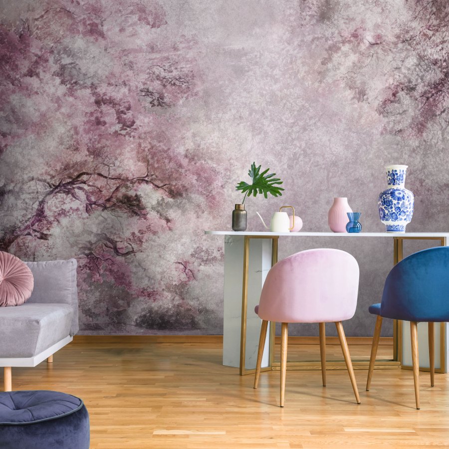 salon różowa fototapeta drzewa Wallart sanctuary pink