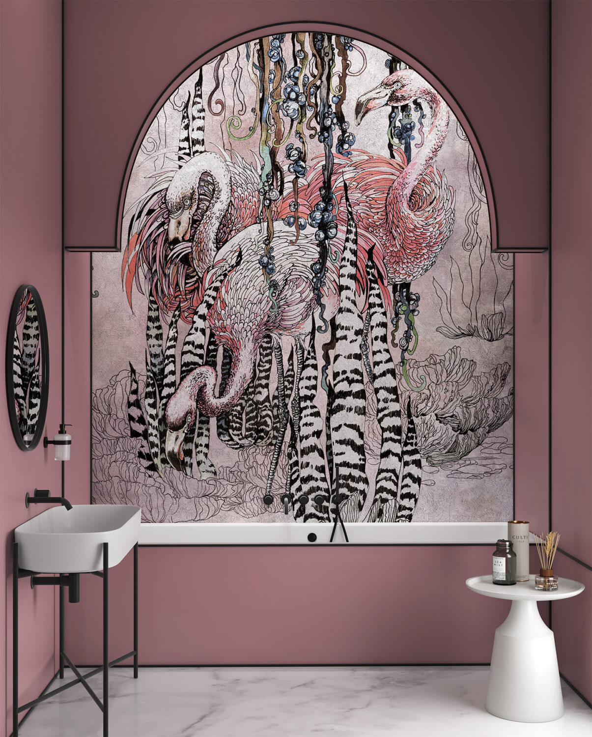 fototapeta flamingi ptaki łazienka wonderwall rozowa Tigaki 35-0616-05