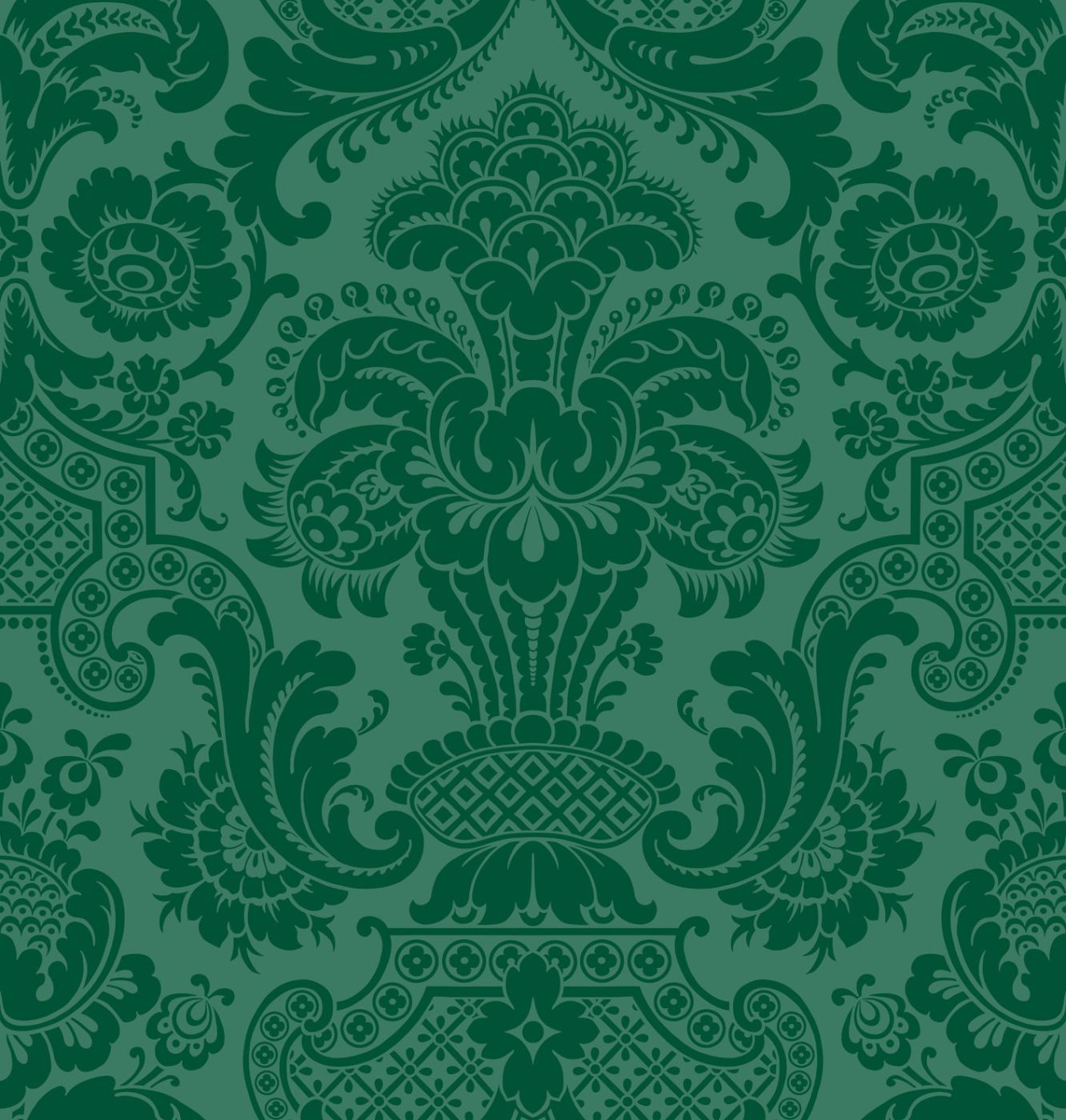 zielona tapeta z flokiem butelkowa zieleń ornament damask cole & son albemarle 108-3012