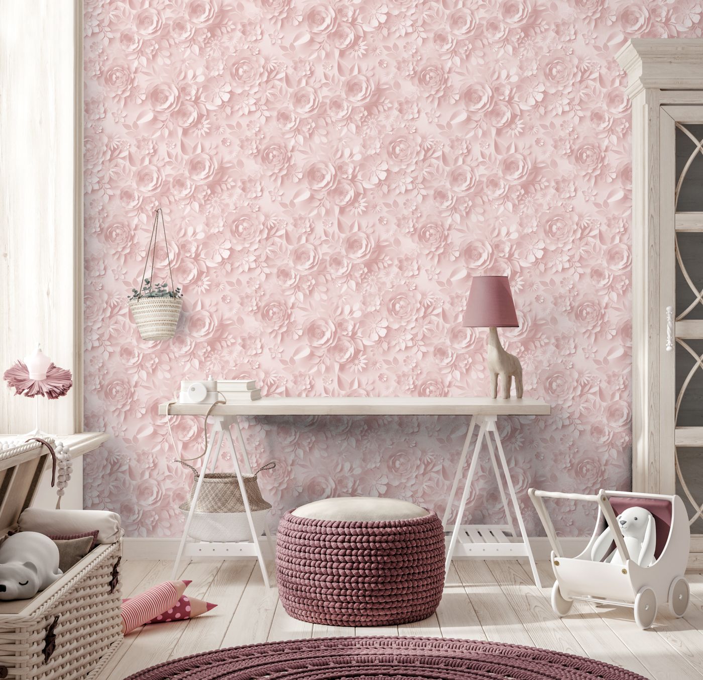 pokój dziewczynki różowa tapeta w kwiaty my kingdom ugepa m446 03 mapping