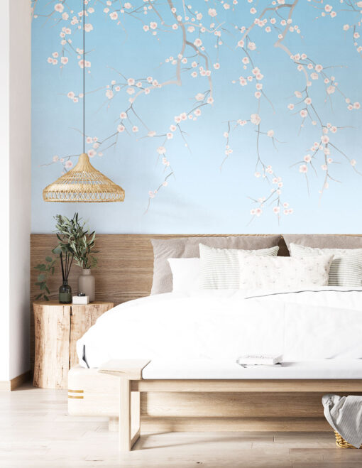 sypialnia niebieska Fototapeta PaperMint Sakura Bleu Ciel kwitnąca wiśnia
