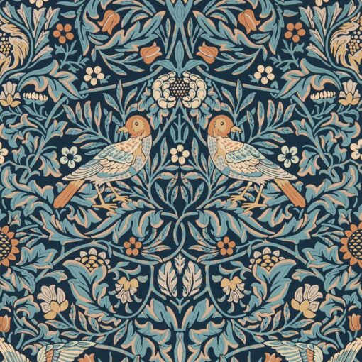 Tapeta Morris & Co. Emery’s Walkers House Collection 217193 Bird  Webb’s Blue  ornament ptaki