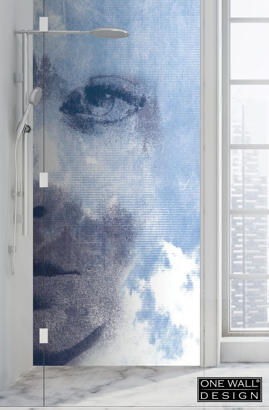 łazienka niebieska tapeta one wall design