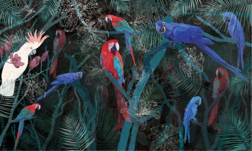 Tapeta dżungla papugi Walltime  1001w1  Night Parrots