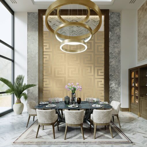 jadalnia glamour złota Tapeta geometryczna z brokatem meander Wallquest Lustre II 2311005