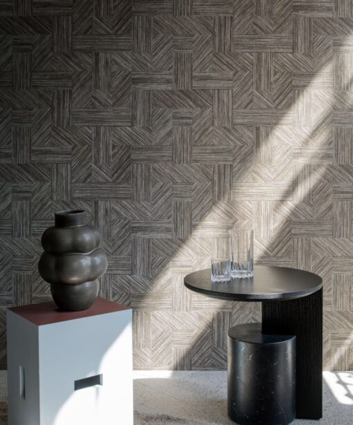 salon szara grafitowa Tapeta geometryczna Arte Tangram 24048 Intarsio Granite